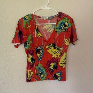 Custo Barcelona Multicolor Floral V-Neck Blouse